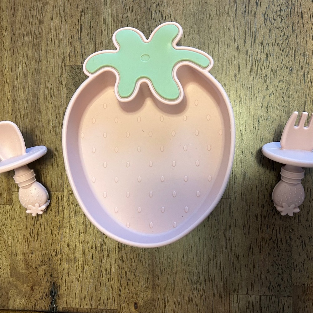 Strawberry toddler bowl with fork and spoon